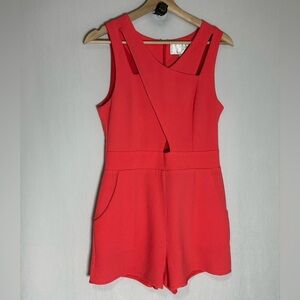 J.O.A. Los Angeles Coral Pink Cutout Sleeveless Romper with Scallop Hem Size S
